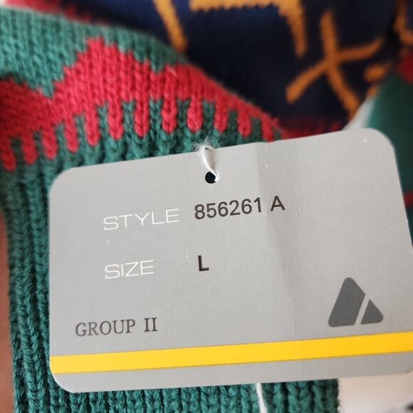 NOS VTG Claiborne Grandpa Sweater Large Crewneck Geometric Geen L Cotton 80s 90s - Picture 5 of 8